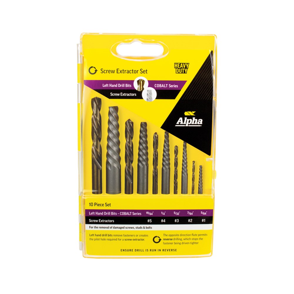 ALPHA 10 PIECE SCREW EXTRACTOR & L/H COBALT DRILL SET